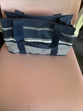 Bass Navy and White Striped Duffel Tote
